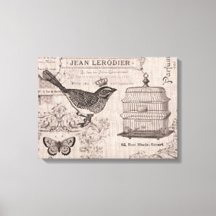 Vintage French Bird esticada a canvas