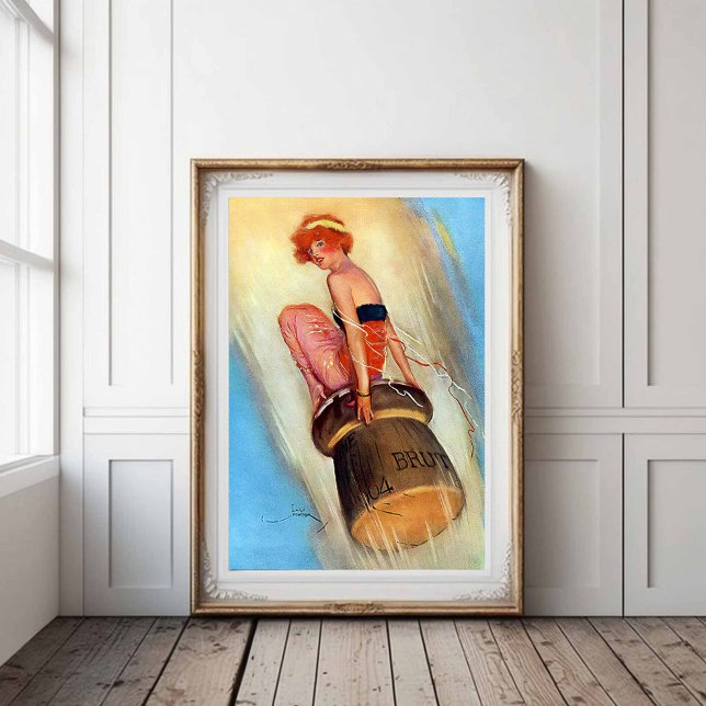 Vintage French Champagne Poster 1930s Flapper (Vintage 1920s 1930s Fashionable Flapper Champagne Artwork Bar Cart Trendy Girly Hens Night Decor )
