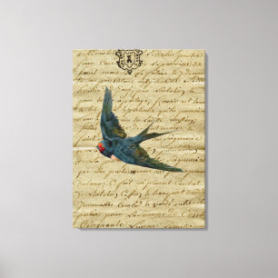 Vintage French Chic Bird Impressão Flor Swallow