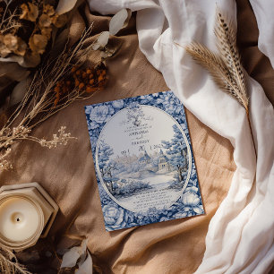 Vintage French Floral Toile Blue Wedding Convite