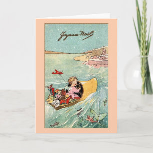 Vintage French Joyeux Noël Cartão de Natal