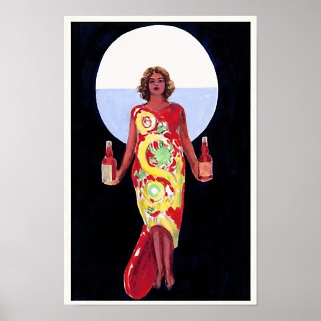 Vintage French Liqueur Woman 1920 Art Deco Poster (Frente)