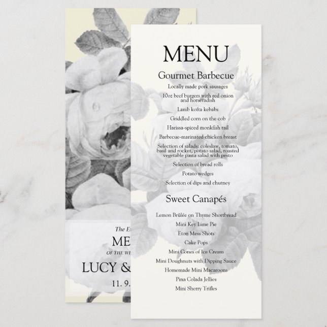 Vintage French Rosas Wedding Menu (Frente/Verso)