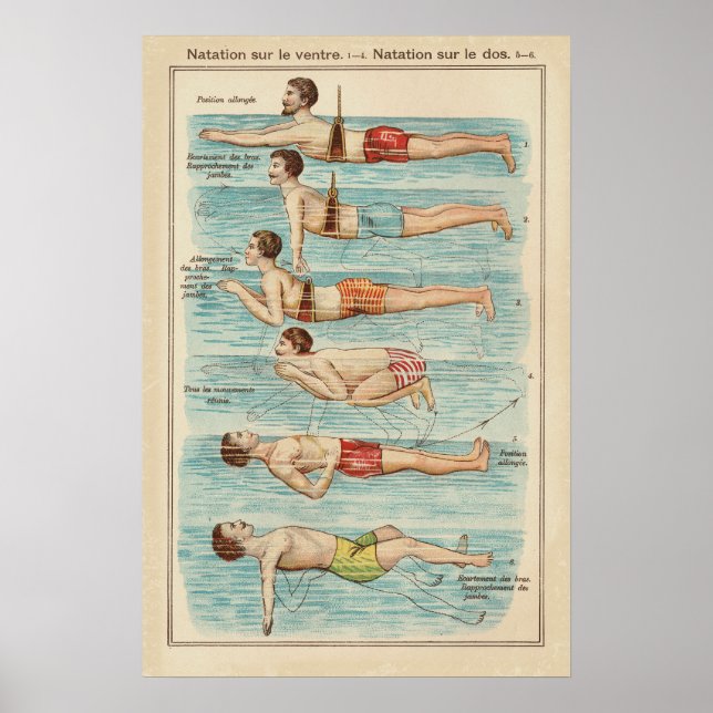 Vintage French Swimming Lessons Poster (Frente)