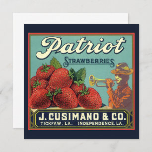 Vintage Fruta Rótulo de Crato Morangos Convite