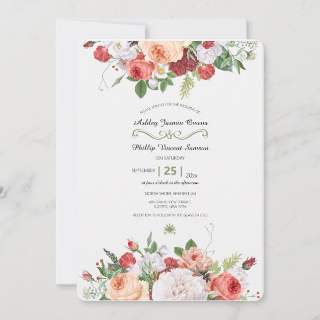 Vintage Garden Floral Wedation Convite (Frente)