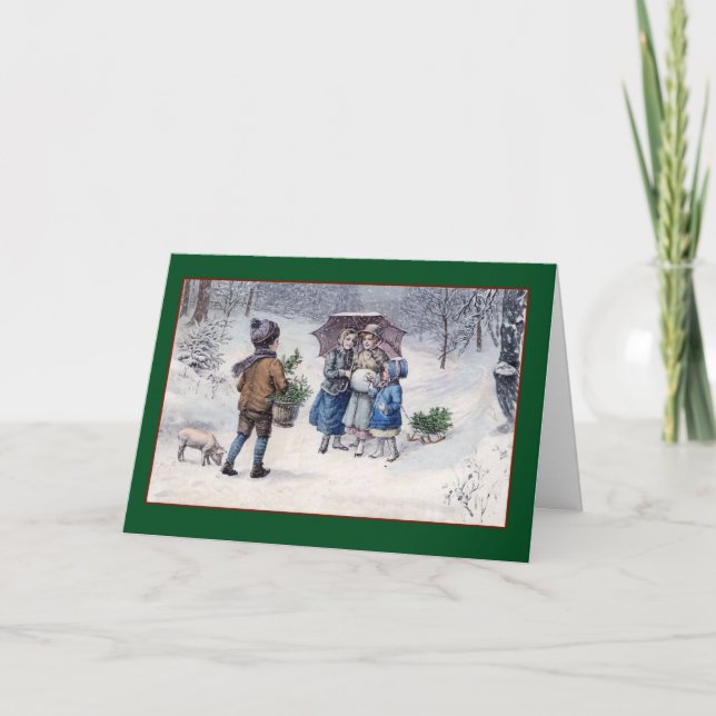 Vintage Gathering Pine Boughs - Um Cartão de Natal (Frente)