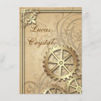 Vintage Gears Dourado Convite para Casamento Steam