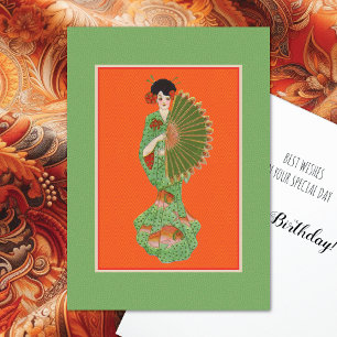 Vintage Geisha no Cartão de Aniversário Kimono