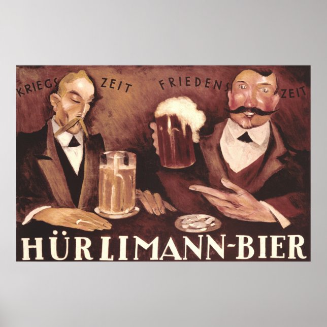 Vintage German Beer Bar Pub Art Poster Hurlimann (Frente)
