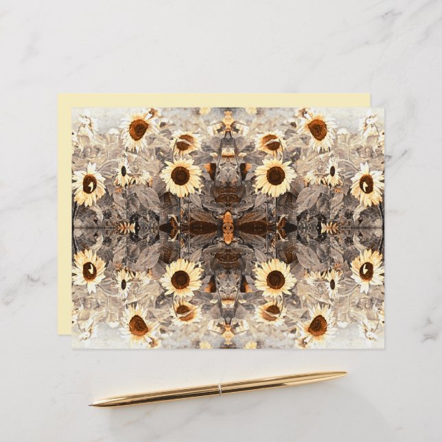 Vintage Giant Sunflower Amarelo Brown Sepia Art (Frente/Verso In Situ)