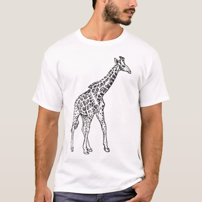Vintage Giraffe Sketch T-Shirt - Vida selvagem art (Frente)