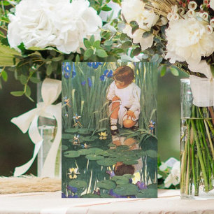 Vintage Girl and Fairies no Cartão de Dia de as mã