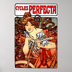 Vintage Girl no Bicycle Poster Impressão