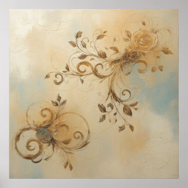 Vintage Gold Floral Swirl Art Poster I | Antique B