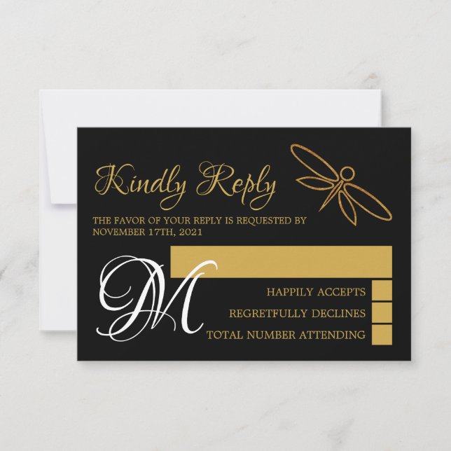 Vintage Gold Foil Dragonfly Weding RSVP (Frente)