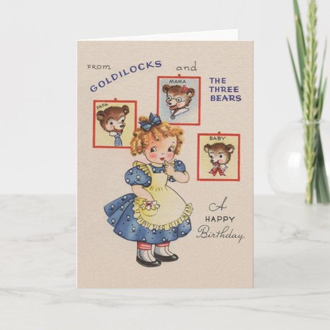 Vintage Goldilocks E Cartão De Aniversário De Três (Frente)