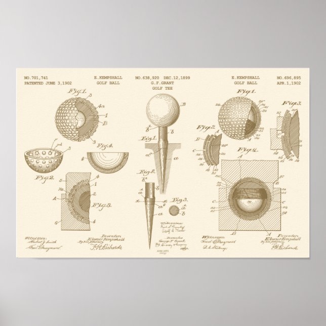 Vintage Golf Patent Poster 1 Sepia (Frente)