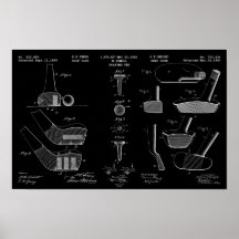 Vintage Golf Patente Poster 2 Branco em Preto