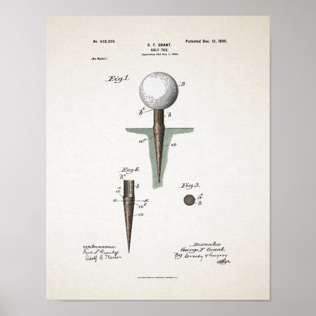 Vintage Golf Tee Patent 1899 Poster (Frente)