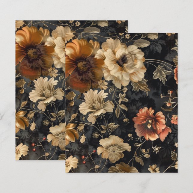 Vintage Gothic Grunge Floral Scrapbook Paper (Frente/Verso)