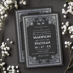 Vintage Gothic Silver Victorian Casamento Convite