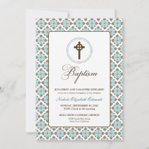 Vintage Grace Baptism 5 x 7 Convite (castanho/aqua