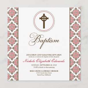 Vintage Grace Baptism Convite (chocolate/vermelho)