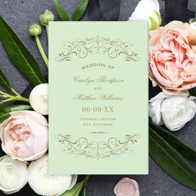 Vintage Green Antique Flourish Wedding Programs (Criador carregado)