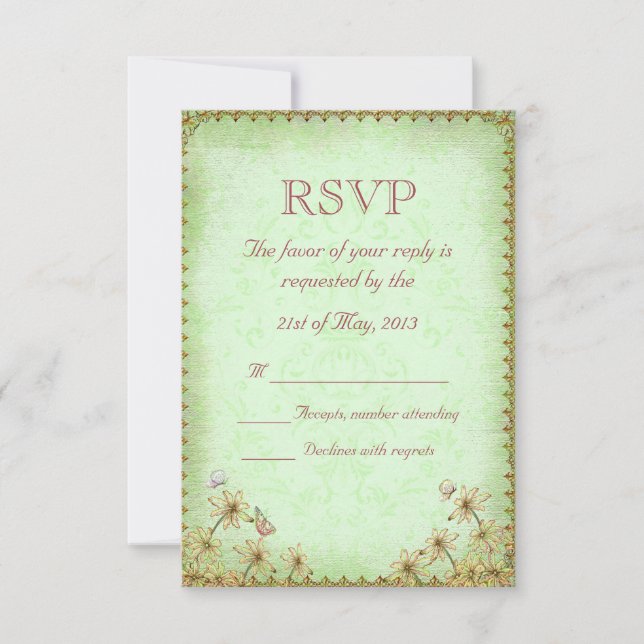 Vintage Green Floral Wedding RSVP (Frente)