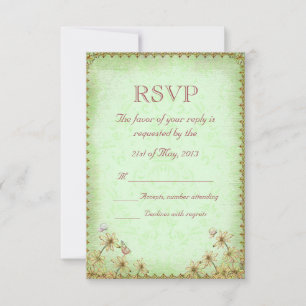 Vintage Green Floral Wedding RSVP