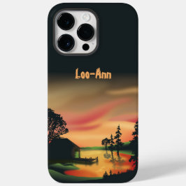 Vintage Green Orange Red Landscape Sunset