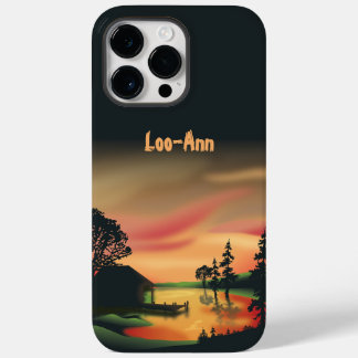 Vintage Green Orange Red Landscape Sunset