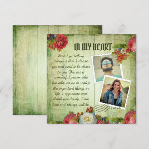 Vintage Green Wooden Floral Romântico Carta de Amo