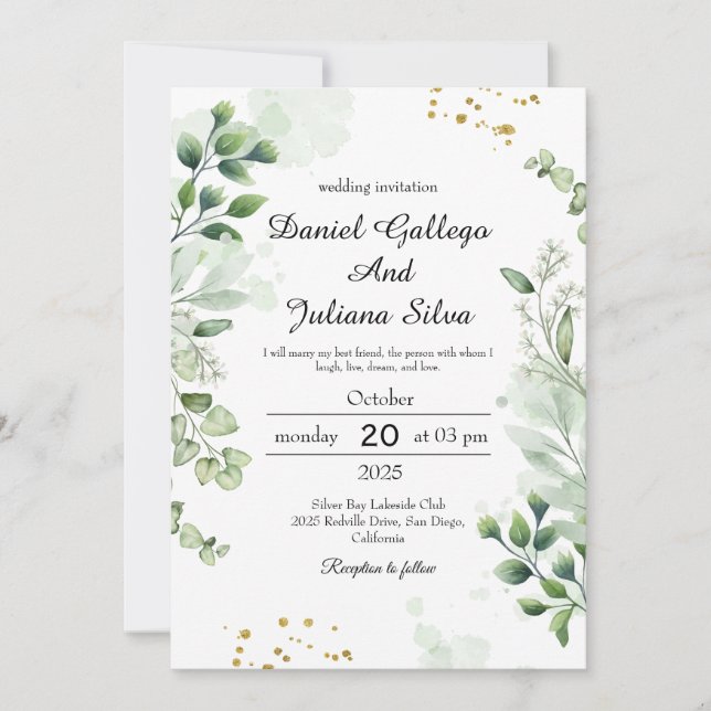 Vintage Greenery Lace Wedation Convite (Frente)