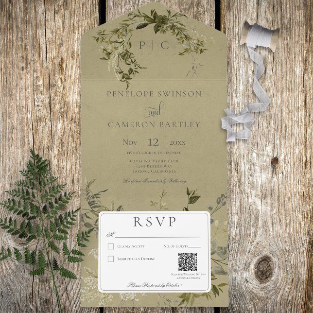Vintage Greenery Monograma Código QR (Criador carregado)