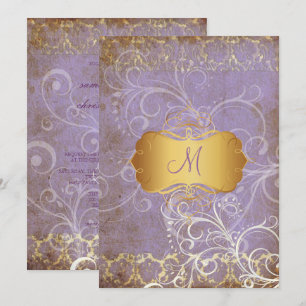 Vintage grunge damask/monograma Convites de Casame
