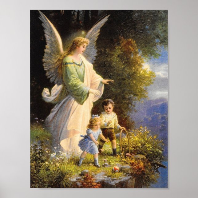 Vintage Guardian Angel Impressão Poster (Frente)