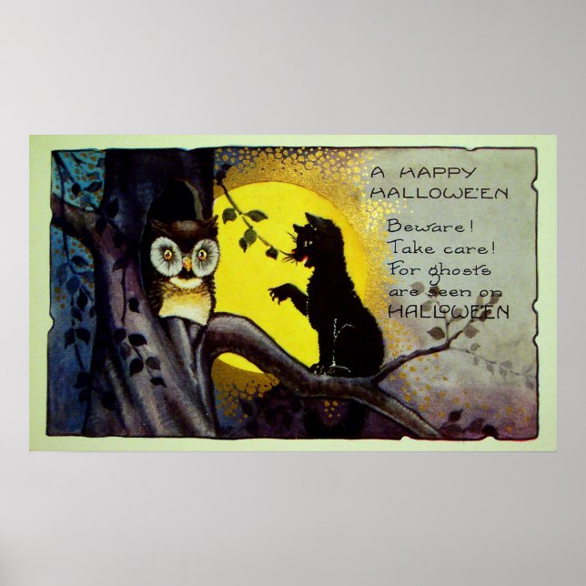 Vintage Halloween Black cat Decor poster (Frente)
