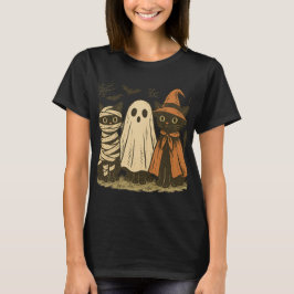 Vintage Halloween Black Cat Trio T-Shirt | Cute Mu