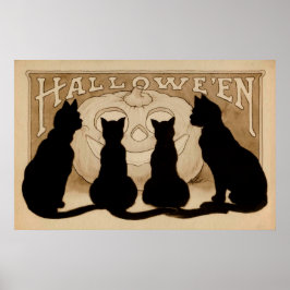 Vintage Halloween black cats party decor poster
