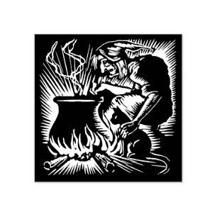 Vintage Halloween Bruxa e Carimbo de Gato