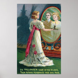 Vintage Halloween bruxa e poster de festa feminina