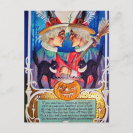 Vintage Halloween bruxa gatos pretos cartão postal
