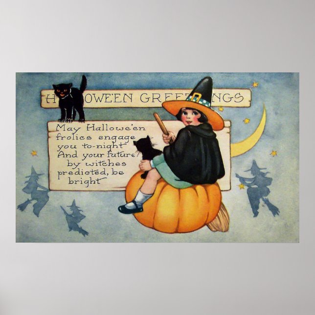 Vintage Halloween, bruxa negra, poster (Frente)