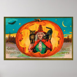 Vintage Halloween bruxaria dona poster