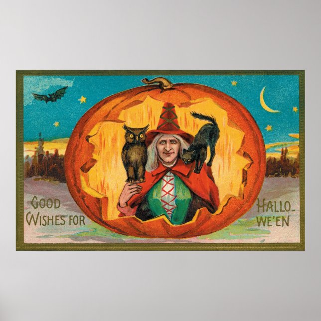 Vintage Halloween bruxaria dona poster (Frente)