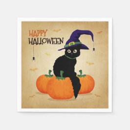 Vintage Halloween Cat e Pumpkins | Guardanapo