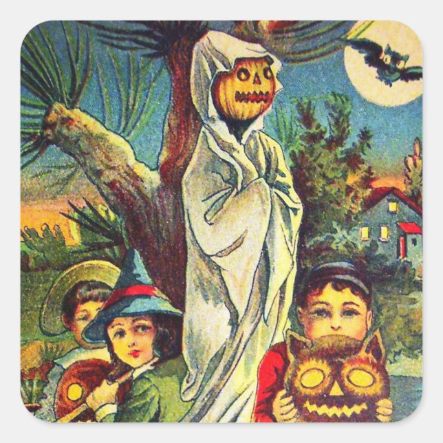 Vintage Halloween Children" abóbora adesivo de Nat (Frente)
