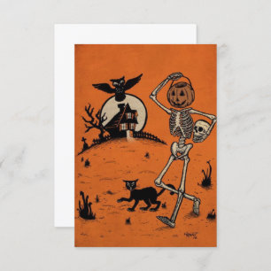 Vintage Halloween Feliz Pumpkin Andando Com Gato